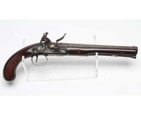 A FLINTLOCK TARGET PISTOL by Wogdon, the 10" octagonal barrel gold inlaid "WOGDON LONDON" to the top rib, front sight, rear s