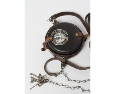 A FRENCH CHROME PLATED MILITARY RECORDING CLOCK with recording paper punch, the silvered dial with Arabic numerals signed Cha