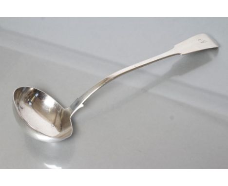 AN EARLY VICTORIAN SCOTTISH SILVER FIDDLE PATTERN LADLE, maker Andrew Wilkie, Edinburgh 1839 (William IV duty mark), engraved