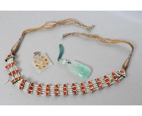A SEED PEARL AND ENAMEL NECKLACE, possibly Austro Hungarian, the fifteen oblong spacers enamelled with poppies, the backs set