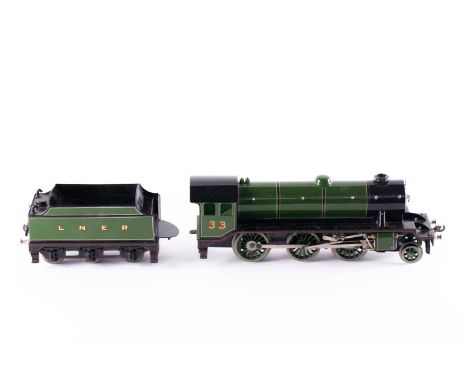 A Bassett-Lowke "O" GAUGE 2-6-0 LNER "Mogul" (12 volts DC) locomotive and corresponding tender, marked "33" together with oth