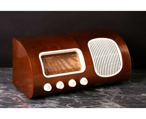 A Bang &amp; Olufsen 'Jet 505' series 3 vintage radio, Beolit 39, the walnut case with white bakelite fittings and speaker gr