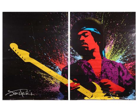 Jimi Hendrix: a large double poster of Hendrix in art form, 6' x 5' over two posters.