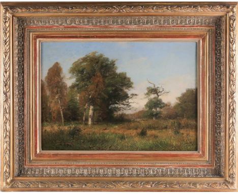 Wilhelm Schroeter (1849-1904), a rural landscape, oil on canvas, signed and dated 1880, 39.8 cms by 57 cms in a giltwood fram