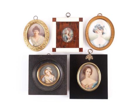 A group of five assorted framed portrait miniatures, late 19th century and later, to include one signed 'Sicard', the largest