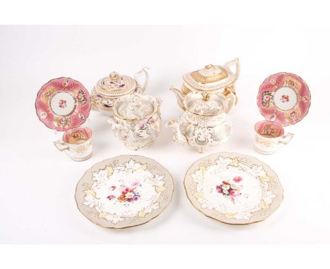 A collection of assorted English early-mid 19th-century handpainted ceramics. To include a Derby porcelain teapot, another te