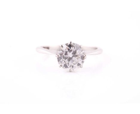 A diamond single-stone ringThe old brilliant-cut diamond, measuring approximately 8.8mm x 8.7mm x 5.2mm, within an eight-claw