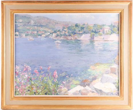 Pierre Bittar (b.1934) French, 'Reflets a la Baie de Villefranche', oil on canvas, signed to lower right corner, 56.5 cm x 7.