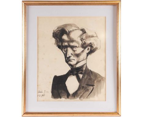 Michael Ayrton (1921-1975), 'Berlioz I', a head and shoulders portrait, pen and watercolour sketch, dated 1965, 45.5 cm x 37 