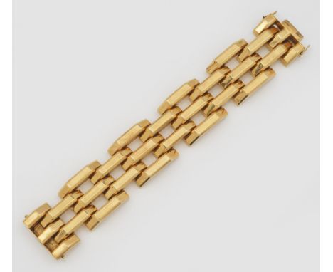 Cocktail-Armband von Fabbrica Oreficeria BiffiVincenza, um 1950. Gelbgold, gest. 750. Breites Armband aus kräftigen, gekantet