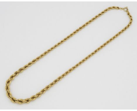 CollierketteGelbgold, gest. 585. Gedrehte Kordelkette im Verlauf. Gew. ca. 20,39 g. A necklace in 14 k gold.