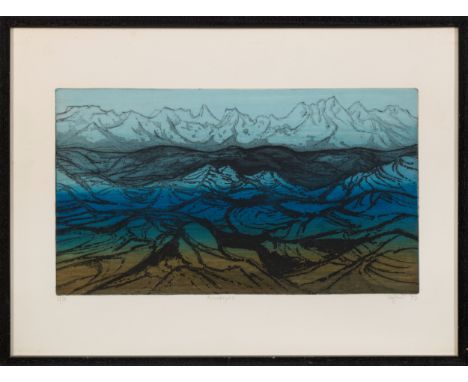 Otto Eglau(1917 Berlin - 1998 Kampen)"Himalaya II". OriginaltitelAquatintaradierung/Velin, 1973. Das Werk entstand nach einem