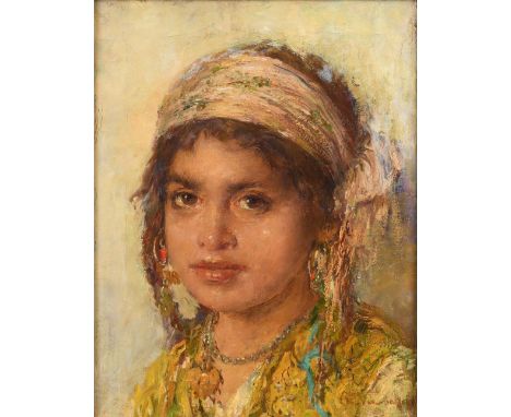 Edouard VERSCHAFFELT (Gand 1874- Bou Saâda 1955)Portrait de jeune filleHuile sur toile d'origine35 x 27,5 cmSigné en bas à dr