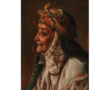 Charles BRUN (Montpellier 1826-Paris 1908)Portrait d'une ConstantinoiseHuile sur carton22,5 x 16,5 cmSigné en haut à droite C