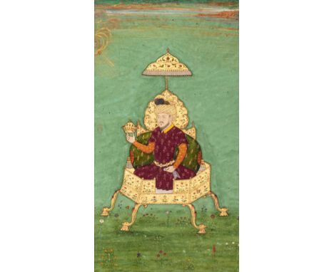 Timur trônantInde moghole, début du XVIIIe siècleGouache rehaussée d'or sur papier contrecollée sur carton, montée en page d'