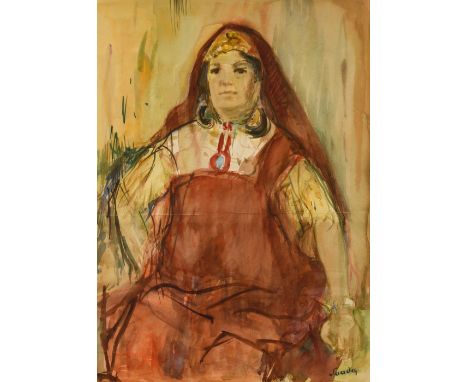 Henri SAADA  (Gabès 1906-Paris 1976)Portrait de femmeAquarelle sur papier60 x 43,5 cm Signé en bas à droite Saada