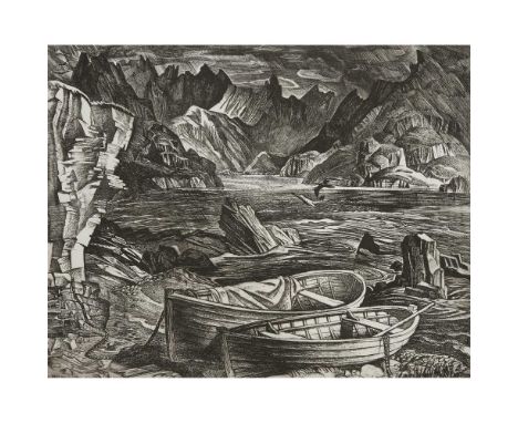 § WILLIAM WILSON O.B.E., R.S.A., R.S.W. (SCOTTISH 1905-1972) LOCH SCAVAIG Etching, signed in plateDimensions:the sheet 50cm x