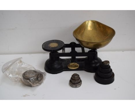 A set of Salter vintage scales and various weights