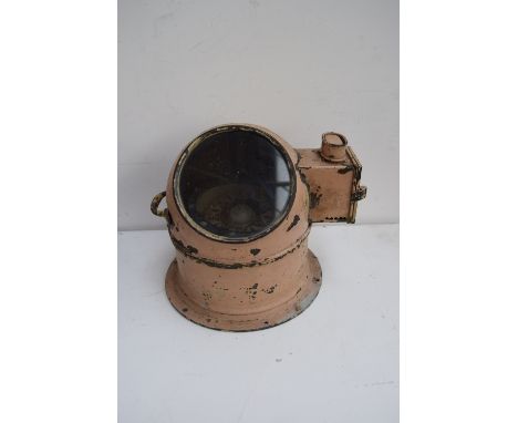 Maritime interest - a 20th century nautical brass binnacle compass, with side box for lamp burner; M.Hughes & Son, London Pat