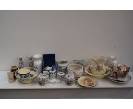A quantity of china including various decorative clocks, Haviland and Co., the Mutual Store, Melbourne, HH and G Burslem, box