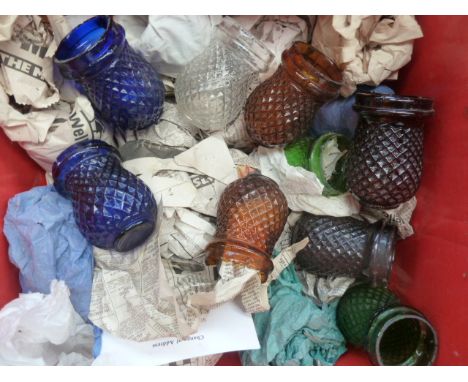 A collection of Vauxhall glass candle lamps; 10 colourless, 6 blue, 8 green, 16 brown/amethyst (40)