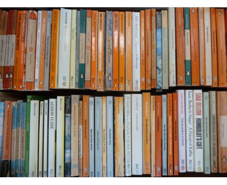 A box of vintage Penguin books with works by Graham Greene etc.