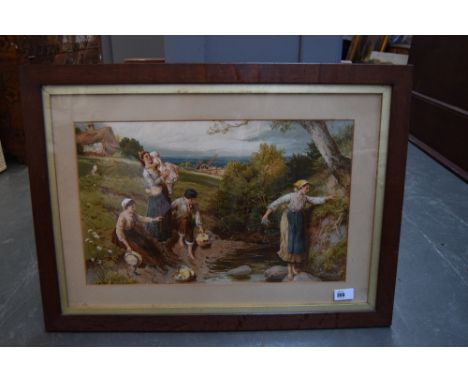 After Miles Burket Foster, Gathering Wild Flowers, lithograph, Tayler and Co. label lower right, framed 50 x 30cm