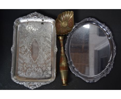 A mixed box of flatware, silver plate and other items inlcuding a cased set of six butter knives by Toye and Co. and two pewt