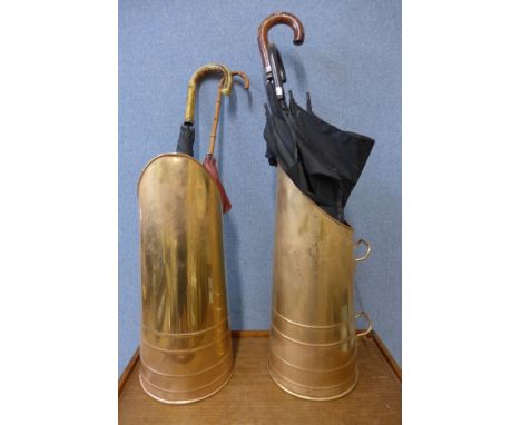 Two brass stick stands 