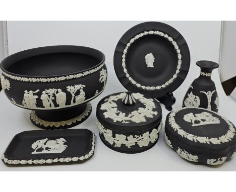 A collection of six Wedgewood black Jasperware (6)   In good condition