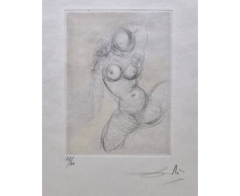 Salvador Dali (Spanish 1904-1989), untitled nude, etching with hand coloured highlights, from Les Amours de Cassandre, 1968, 