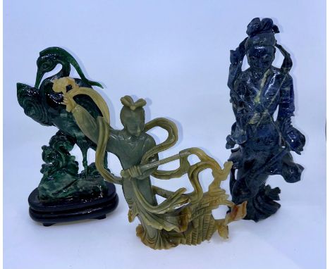 A collection of three Chinese carved jade figures, H:26cm (tallest) (3)