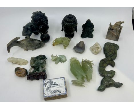 A large collection of Chinese carved jade figures (qty)