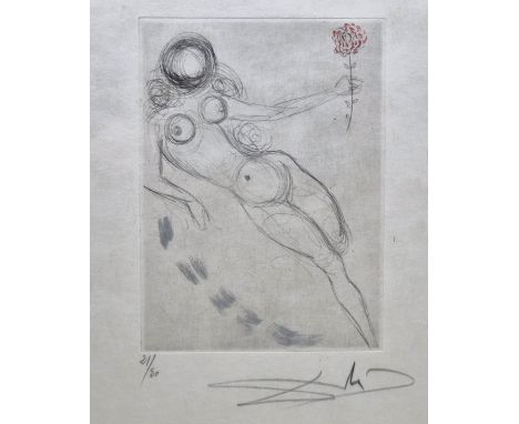 Salvador Dali (Spanish 1904-1989),&nbsp;Nude with hand coloured highlights, etching, from Les Amours de Cassandre, 1968, plat