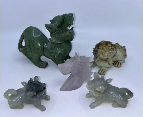 A collection of five Chinese carved jade figure of animals H:14cm (tallest)