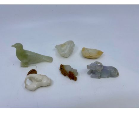 A collection of six Chinese carved jade figures, H:6cm (tallest)&nbsp;