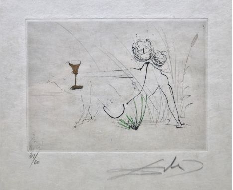 Salvador Dali (Spanish 1904-1989), Seated nude with hand coloured highlights, etching, from Les Amours de Cassandre, 1968, pl
