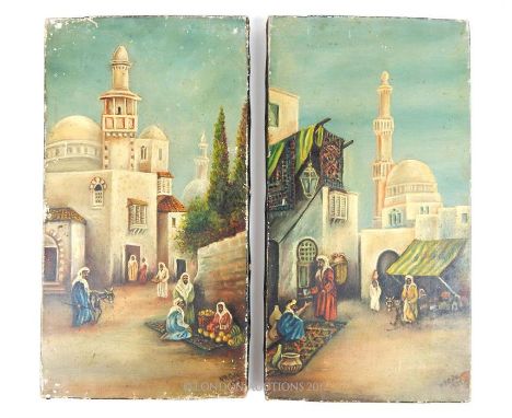 W. R. Cole (20th century), Arabian village market scene, with temple behind, oil on canvas, signed and dated lower right, 39 