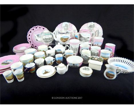 A large collection of Victorian and early 20th century tourist ware with transfer printed images of various locations to incl