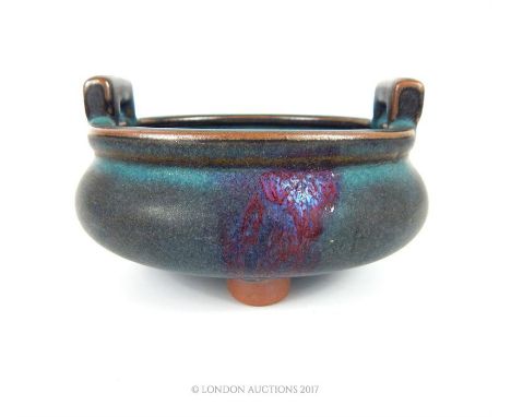 A Jun ware ceramic censer; 14cm diameter.
