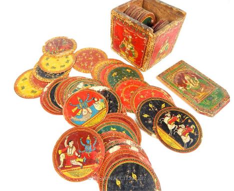 A late 19th century Indian (Rajasthan) Ganjifa playing card set, 10cm x 13cm.