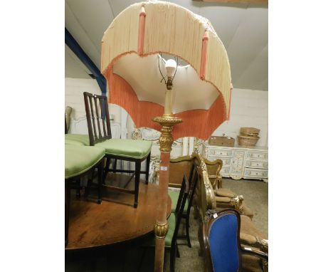 GOOD QUALITY RESIN MODEL ROCOCO GILDED STANDARD LAMP WITH FABRIC MOUNTED COLUMN    