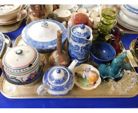 GOOD QUALITY POOLE BISCUIT BARREL, BLUE AND WHITE TUREEN, SPODE ITALIAN HOT WATER JUG ETC    
