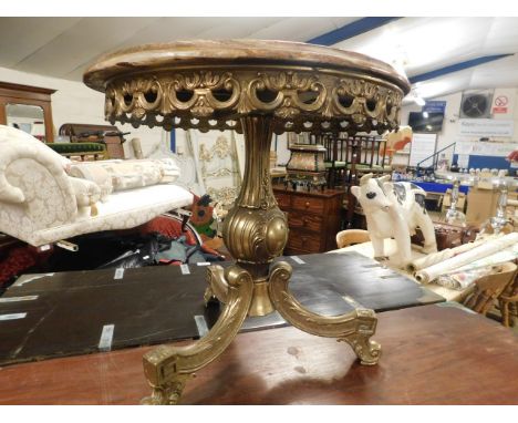 CAST BRASS AND ONYX TOP TABLE WITH AN OPEN WORK FRIEZE AND A TRIPOD BASE    