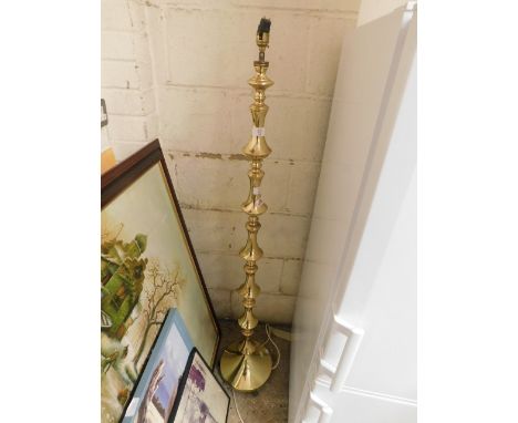BRASS BOBBIN COLUMN STANDARD LAMP WITH CREAM SHADE    