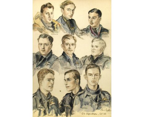 610 Squadron, February 1943 - Charlie, Stewie, Doug, Feathers, Johnnie, Arnt, South, Gerry, Sammy; and  Mike, Reg, Dave, Jeff