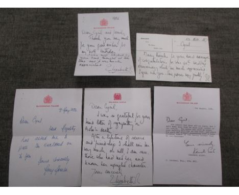 HM Queen Elizabeth II, a printed letter on Buckingham Palace headed paper, personalised 'to Cyril' (Cyril Dickman was the Hea