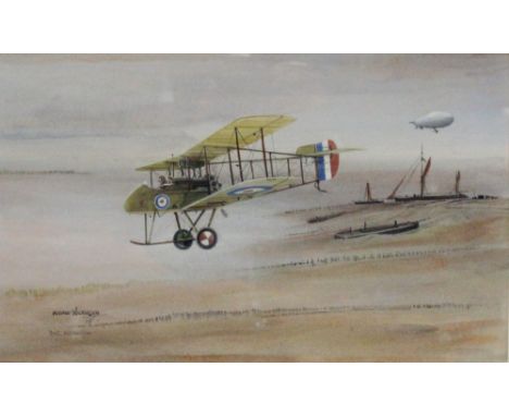 § Norman Wilkinson, CBE, RI (British, 1878-1971) A DH2 from RNAS Eastchurch, watercolour, signed signed watercolour 23 x 38cm