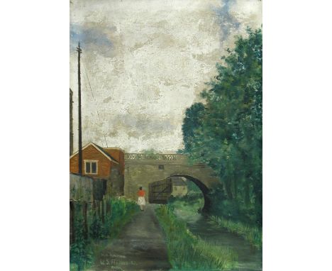 Wilfred Stanley Haines (British, 1905-1944) Walker by a bridge, Bath signed lower left "W S Haines '43 / Bath" oil on canvas,