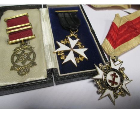A Masonic Holyrood preceptory enamel and silver gilt medallion the reverse engraved 'Presented to Brother R H Adie No 179 190